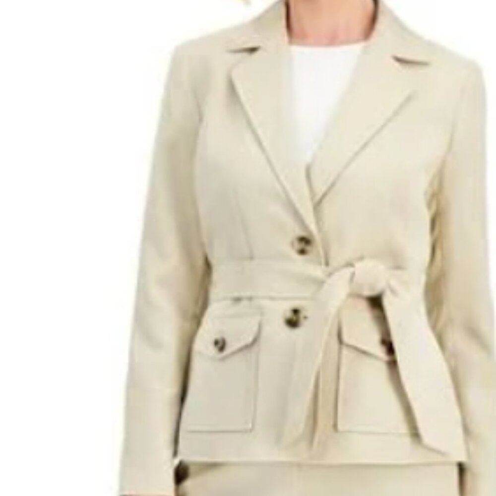 Le Suit 2-Piece Khaki/White Pantsuit